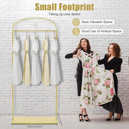 91" Gold Garment Rack Metal Freestanding Garment Rack Wedding Dress Display StandStore Hanging Clothes Rack Clothing Display Rack for Hanging Long Dresses