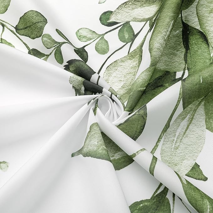 Gibelle Small Stall Shower Curtain 36 x 72, Narrow Half Olive Green Floral Shower Curtain for Bathroom, Watercolor Plant Eucalyptus Leaves Fabric Shower Curtain Set