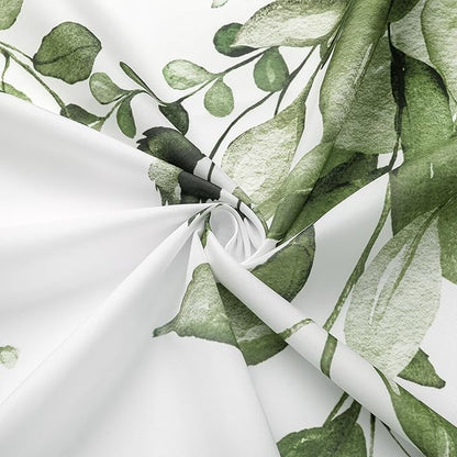 Gibelle Small Stall Shower Curtain 36 x 72, Narrow Half Olive Green Floral Shower Curtain for Bathroom, Watercolor Plant Eucalyptus Leaves Fabric Shower Curtain Set