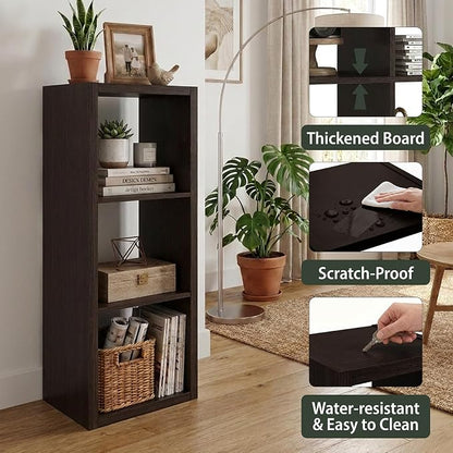 WannabeMyself【2026 Wooden Thick Frame】 3 Cube Storage Organizer with Anti-Tipping Kits, Reversible Open Back Book Shelf,Bookcase for Living Room,Bedroom,Entrance Hall,Office,11.6×36.3×13.1,Chocolate