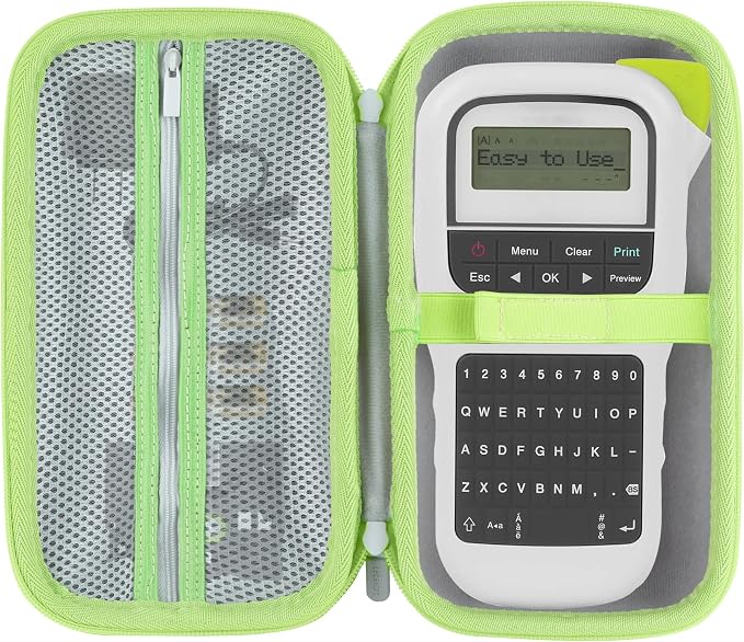 Lebakort Storage Case Compatible with Brother P-Touch PTH110 / PTH111 Pro / PTE110 Portable Monochrome Label Maker (Gray+Mint Green Zipper Case)