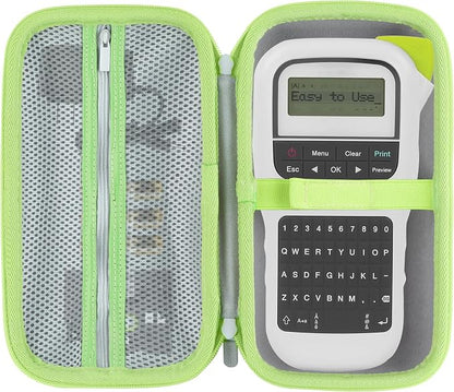 Lebakort Storage Case Compatible with Brother P-Touch PTH110 / PTH111 Pro / PTE110 Portable Monochrome Label Maker (Gray+Mint Green Zipper Case)