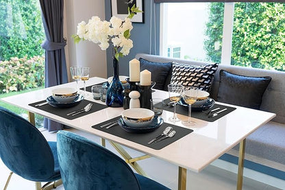 More Décor Faux Leather Placemats Set of 6 for Dining Table – Waterproof, Wipeable, Washable, Stain & Heat Resistant, Non-Slip Table Mats – 12 X 17 Inch (Solid Black, 6)