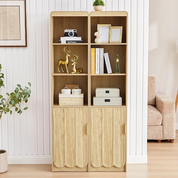 ORRD Narrow Tall Bathroom Storage Cabinet, Freestanding Storage Cabinet with Open Storage Compartments and Adjustable Shelf for Small Space, Bathroom, Living Room, Kitchen, (Natural)