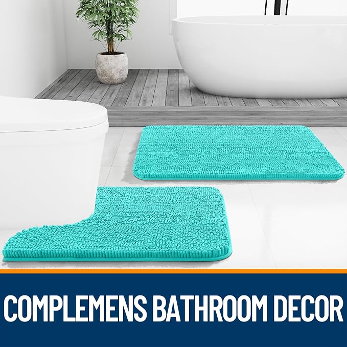 OLANLY Bathroom Runner Rugs 47x17, Extra Soft Absorbent Chenille Bath Rugs, Rubber Backing Quick Dry, Machine Washable Long Bath Mats for Bathroom Floor, Tub and Shower, Home Decor Accessories, Teal