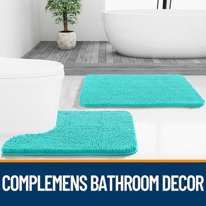 OLANLY Bathroom Runner Rugs 47x17, Extra Soft Absorbent Chenille Bath Rugs, Rubber Backing Quick Dry, Machine Washable Long Bath Mats for Bathroom Floor, Tub and Shower, Home Decor Accessories, Teal