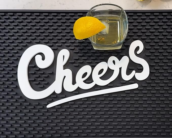Cheers Sign Tiki Bar Mats for Countertop 18 x 12in, Tiki Decor Cheers Sign for Bar Cart Decor and Accessories and Essentials, Silicone Coffee Mat and Coffee Matt for Counter, Drink Signs for Party