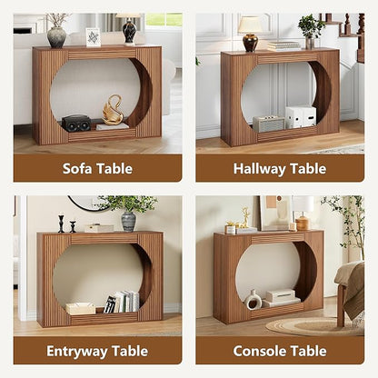 43.3" Console Table with Storage, 2-Tier Wooden Entryway Table with Carving Lines, Mid-Century Modern Accent Rectangular Sofa Table Behind Couch for Foyer, Entrance, Living Room, Hallway (Walnut)