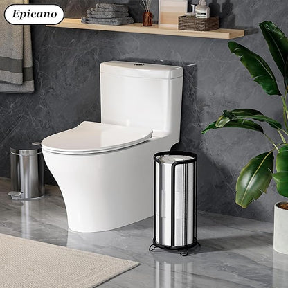 Toilet Paper Holder Stand, Freestanding Toilet Tissue Organizer, Minimalistic Storage Solution, Reserve Mega Rolls- Black