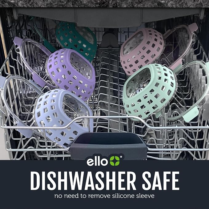 Ello DuraGlass Food Storage Glass Lunch Bowl Container - Meal Prep Container with Silicone Sleeve and Airtight Lid, 5 Cup, Lilac