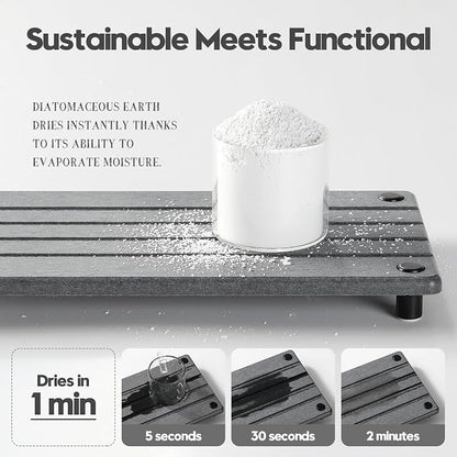 Razborci Instant Dry Sink Caddy Kitchen Sink Organizer, Quick Drying Stone Tray Diatomite Sponge Holder Soap Dish, Bathroom Countertop Fast Dry Water Absorbing Vanity Rack, Dark Gray,12" x 5"