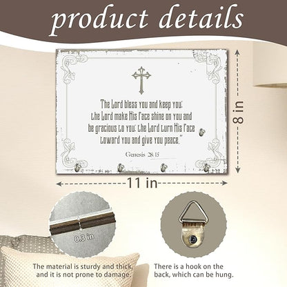 11" x 8" White Vintage Wood Wall-Mounted Key Holder - Genesis - with 4 Metal Hooks for Easy Hanging, Suitable for farmhouses, Homes, bedrooms, Wall Decorations & Gifts (1 Pcs) - A13