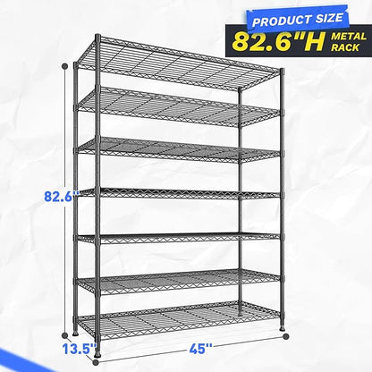 2 Set of 82.6H Metal Shelving Unit 7 Tier Storage Shelves Adjustable Wire Shelving Metal Wire Shelf Pantry Shelves Commercial Rack for Kitchen Pantry Garage 45" W x 82.6''H x 13.5" D, Black