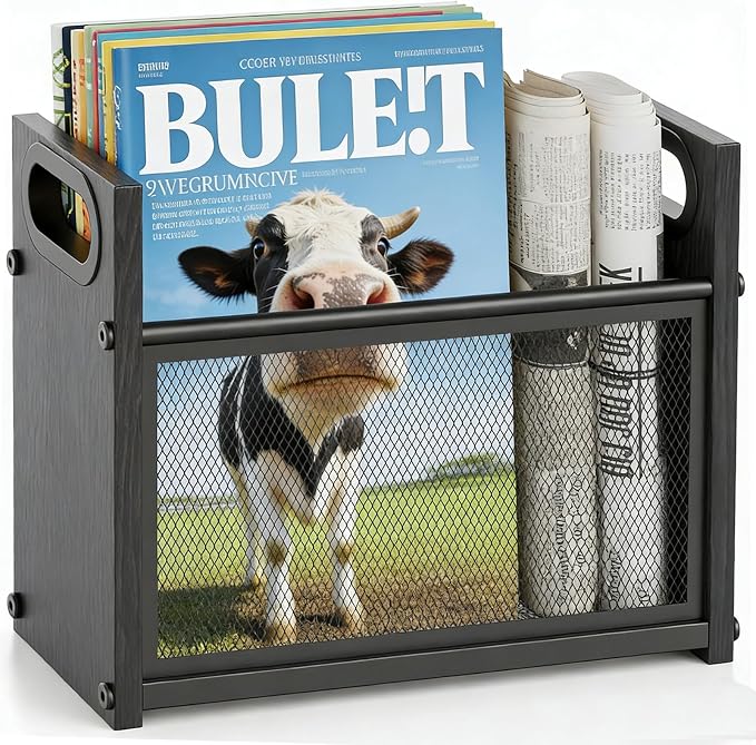 Magazine Rack & Holder, Mesh Magazine Rack Floor, Multi-Purpose Storage Organizer for Magazines, Books, Newspapers, Mail, Tablets | Magazines Storage Basket for Home, Office, Bathroom, Black Walnut