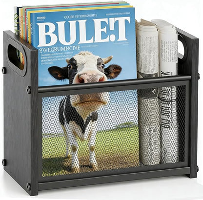Magazine Rack & Holder, Mesh Magazine Rack Floor, Multi-Purpose Storage Organizer for Magazines, Books, Newspapers, Mail, Tablets | Magazines Storage Basket for Home, Office, Bathroom, Black Walnut