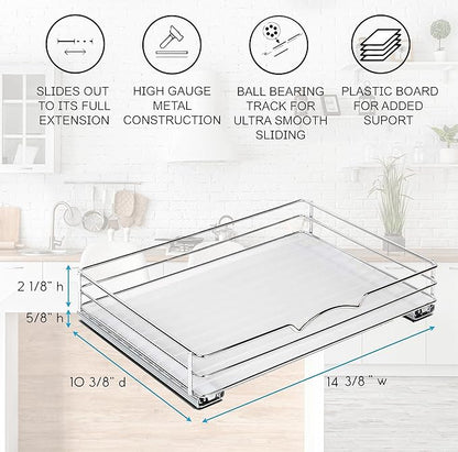 Pull-Out Cabinet Spice Rack Organizer - Slim Slide-Out Storage for Spices, Bottles & Jars, Premium Heavy-Duty Steel, Easy Install for Narrow Kitchen Cabinets - 14 ⅜ W x 10 ⅜ D x 2 ¾ H, Chrome