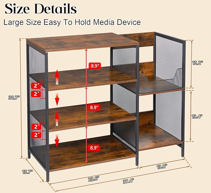 Cottage Charm Large Record Player Stand Table with Vinyl Record Holder Up to 150PCS, AV Media Stand Stereo Cabinet Shelf Rack Tower with Storage, Sturdy, Adjustable Feet, Rustic, Large Capacity