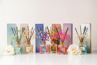 PEANÄK Reed Diffuser Set - French Lavender Fragrance 6.7oz (200 ml) - 2 Pack Real Preserved Flowers & Reed Sticks for Home & Office Bathroom Shelf Décor with Long Lasting Gift Scents
