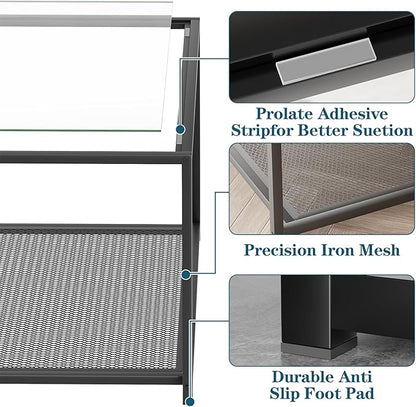 Black Glass Coffee Table, Square Coffee Tables with Storage Shelf, Simple Tea Cocktail Modern Center Tables for Small Space, Living Room, Easy Assembly, 26 * 26in（Black）