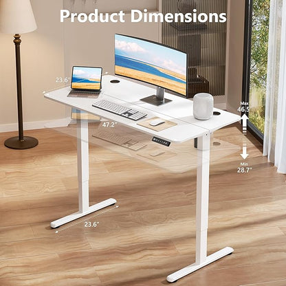 Standing Desk Home Office Desk, 48 x 24 Inches, Electric Height Adjustable Ergonomic Rising Computer Table, 4 * 2ft, White Desk