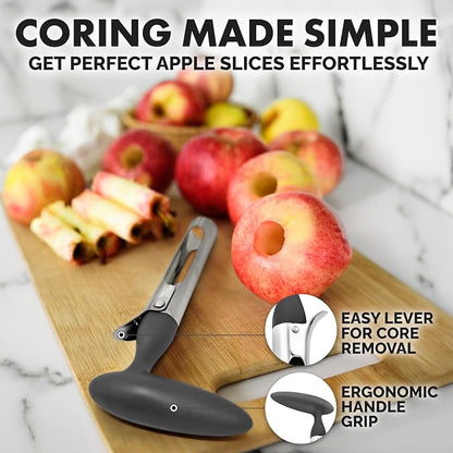 Zulay Kitchen Ultra Sharp Apple Corer Tool - Stainless Steel, Sharp & Serrated Blade Cores in Seconds - Easy to Use & Clean, Durable Apple Core Remover for Apples & Small Fruits - Gray