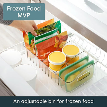 YouCopia FreezeUp Freezer Bin 15", BPA-Free Clear Fridge Organizer with Adjustable Dividers and Handles for Frozen Food and Leftovers