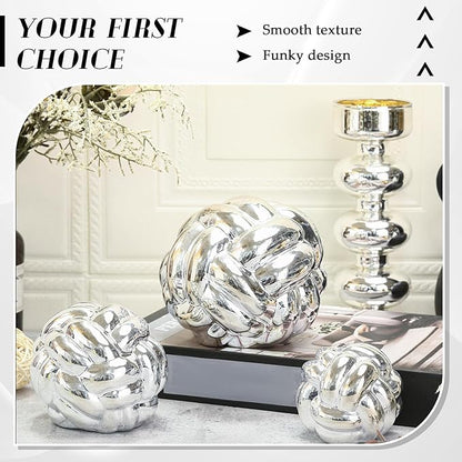Wenqik 3 Pcs Knot Decor, Link Coffee Table Bookshelf Decor Accents, Ceramic Decorative Objects, Modern Home Minimalist Book Shelf Aesthetic Decoration, 3 Sizes(Silver)