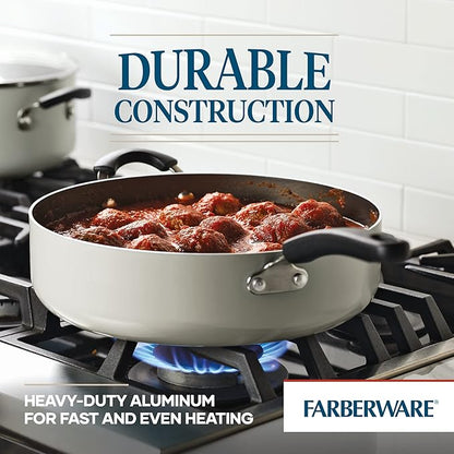Farberware Cookstart DiamondMax Nonstick Jumbo Cooker with Lid and Helper Handle, Dishwasher Safe, 6 Quart - Silver