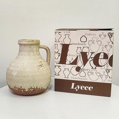 Ceramic Flower Vase Home Decor - 7.1 Inch Farmhouse Vases Rustic Vintage Living Room Kitchen Bedroom Decorations for House Book Shelf Office Coffee Desk Dining Fireplace