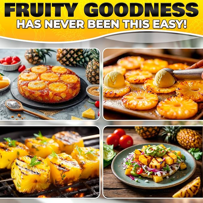 Pineapple Corer and Slicer, Apple Corer and Slicer Tool - Stainless Steel Fruit Cutter with Reinforced Thick Blade, Detachable Handle | Core Remover for Fresh Pineapple Rings, Diced Fruits and Apples