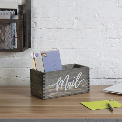 MyGift Mail Holder Storage Organizer Box Solid Wood with MAIL Script Design, Desktop Letters, Bills, Notes and Postcard Bin for Home Office Dorm Room (Vintage Gray)