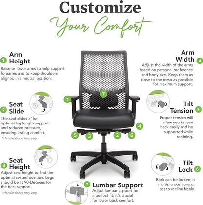 HON Ignition 2.0 ReActiv Ergonomic Office Chair, Synchro-Tilt Recline, Breathable Flex Back, Swivel Wheels, Comfortable Desk Chair for Long Hours, Blue