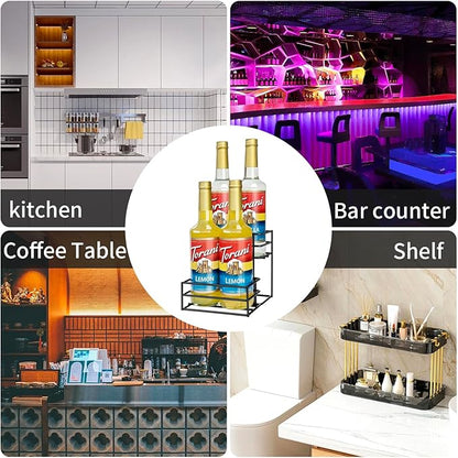 MCSAPIL Coffee Syrup Rack (4 Bottle Capacity)，Coffee Syrup Organizer for Coffee Bar,Kitchen.Small Wine Rack for Bar,Family,Storage for Syrup, Wine, Dressing