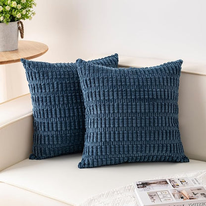 Aegero Pack of 2 Corduroy Decorative Throw Pillow Covers 18x18 InchSoft Boho Striped Pillow Covers Modern Farmhouse Home Decor for Sofa Living Room Couch Bed（Teal）