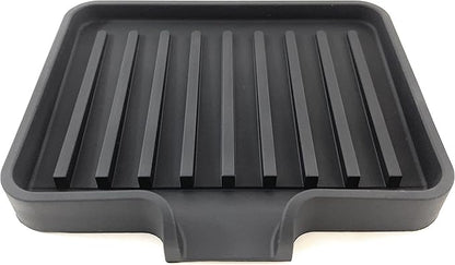 Happitasa Silicone Soap Dish Tray and Sponge Holder with Drain Chute, Pack of 2 | Bathroom and Kitchen Sink Organizer Caddy (Black, 5.2"x4", 7.2 Ounces)