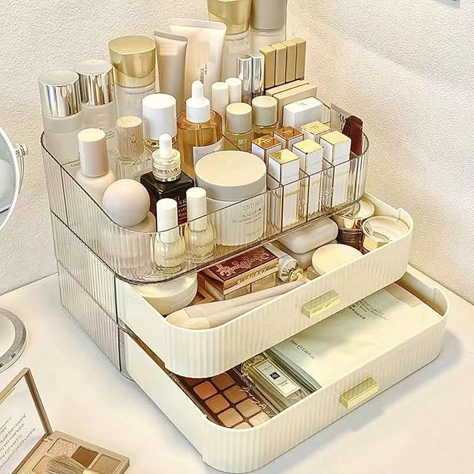 Stackable Makeup Organizer Drawers, Bathroom Vanity Organizers and Storage, Ideal for Desk and Dresser Countertops, Great for Cosmetics, Skincare, Lipsticks, Nail Care, Cream