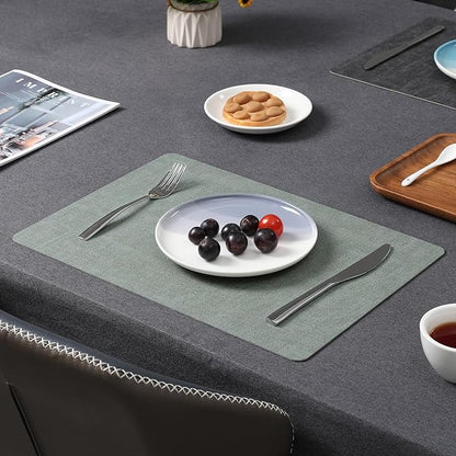 Myir JUN Dual Sided Faux Leather Placemats Set of 4 for Indoor Outdoor Dining Tables, Square Non-Slip Washable Wipeable Table Mats (Gray Sage Green)