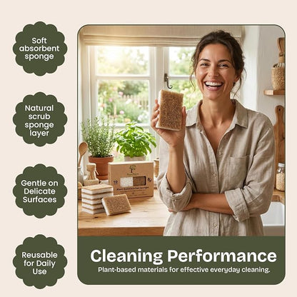 Kitchen Sponges 10 Pack - Natural Cellulose Sponge with Coconut Scrubber - Plant Based Sponges - Biodegradable Kitchen Sponge - Non-Scratch Sponges for Dishes - Eco Friendly Kitchen Sponges
