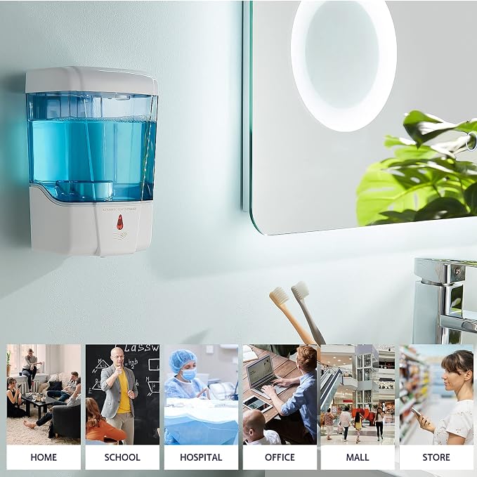 Soap Dispenser Wall Mount, Automatic Hand Sanitizer Dispenser 600ml Gel n Liquid Touchless Commercial Wall Soap Dispenser for Bathroom,White-600ml