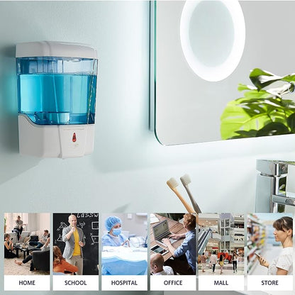 Soap Dispenser Wall Mount, Automatic Hand Sanitizer Dispenser 600ml Gel n Liquid Touchless Commercial Wall Soap Dispenser for Bathroom,White-600ml