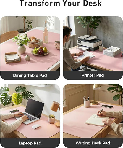 Aothia Faux Leather Desk Mat - Large Mouse Pad, Non-Slip PU Leather Blotter, Waterproof Writing Surface for Office and Home (Fairy Pink, 40" x 24")