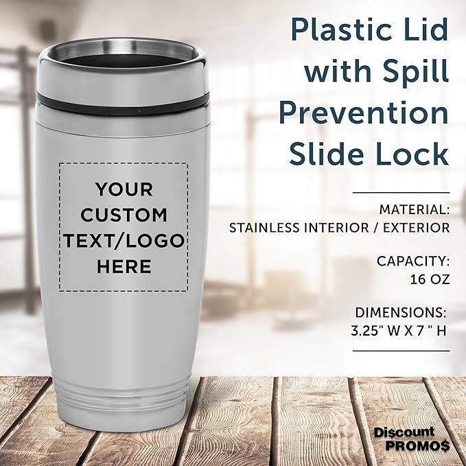 DISCOUNT PROMOS Custom Stainless Steel Tumblers 16 oz Set of 6/12/24 Personalized Bulk Pack Perfect for Coffee Soda Other Hot Cold Beverages - Silver
