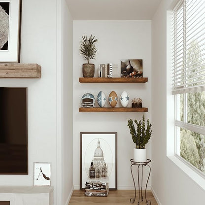 Vivelove Floating Shelves for Wall, 16/24/36/48/55 inch Wall Shelves for Bathroom Bedroom, Living Room, Kitchen, Office, Rustic Farmhouse Shelf Decor with Invisible Bracket, Set of 2