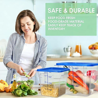 Lallisa 4 Pcs 8 Qt and 4 Qt Clear Food Storage Containers with Lids, Handles and Scales, Commercial Grade Square Containers Polycarbonate Air Tight for Home Storage Kitchen Restaurant (Blue)