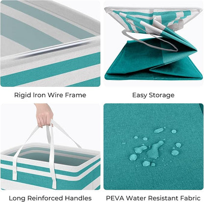 HomeHacks 2-Pack Large Laundry Basket, Waterproof, Freestanding Laundry Hamper, Collapsible Tall Clothes Hamper with Extended Handles for Clothes Toys in the Dorm and Family (Green, 75L)