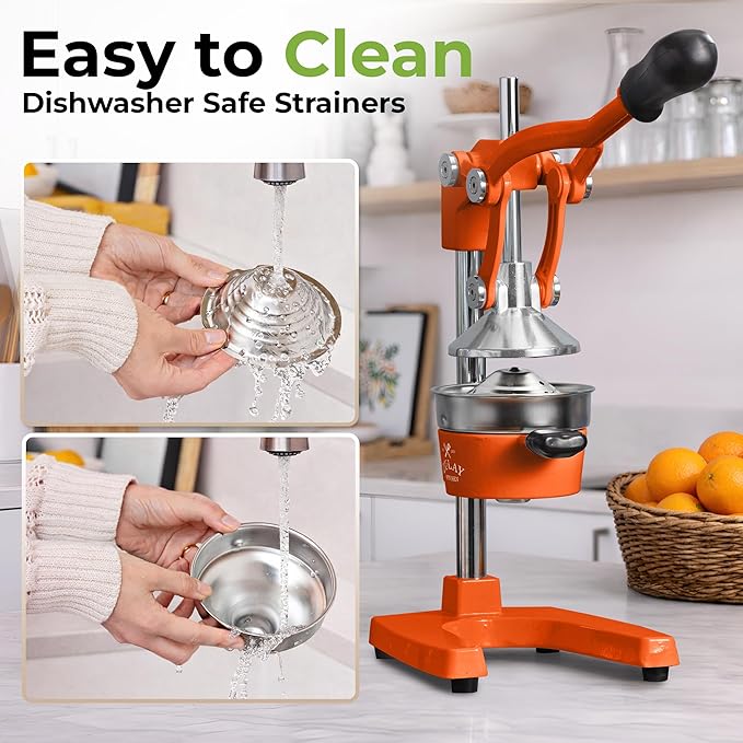 Zulay Kitchen Cast Iron Juicer - Heavy Duty Manual Juicer with Detachable Strainers for Easy Cleaning, Orange Juice Press for Citrus Fruits, Perfect for Bartenders, Juice Lovers & Health Enthusiasts