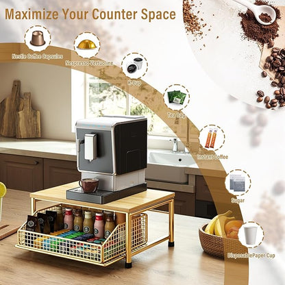 Funecy Coffee Pod Drawer Holder,Coffee Machine Storage Rack,Home Kitchen Counter Coffee Bar Organizer,Storage Basket Drawer (Gold)