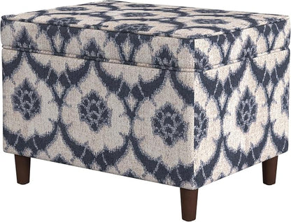 Spatial Order Home Decor | Dinah Collection Modern Storage Ottoman | Ottoman with Storage for Living Room & Bedroom(Blue Medallion Print)