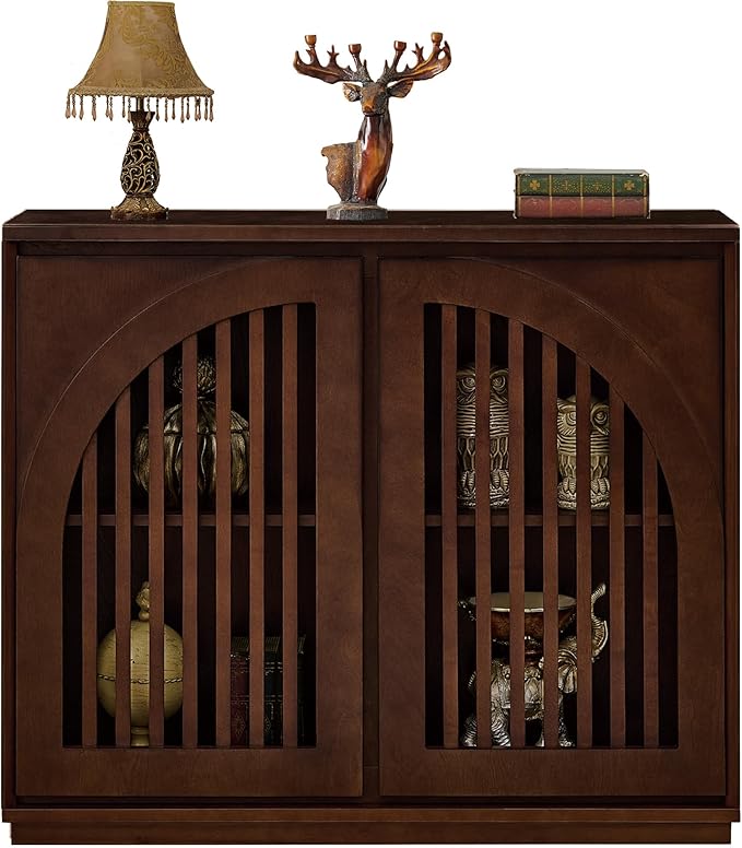 LKTART Sideboard Buffet Cabinet with Storage, Mid Century Modern Credenza with Arch Doors & Shelves, Wood Coffee Bar Media Console Table for Kitchen, Living Room, Entryway-Dark Walnut