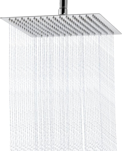 Rain Shower Head - 10 Inch High Pressure Shower Heads 304 Stainless Steel Ultra Thin Square Showerhead Pressure Boosting Design, Ceiling or Wall Mount